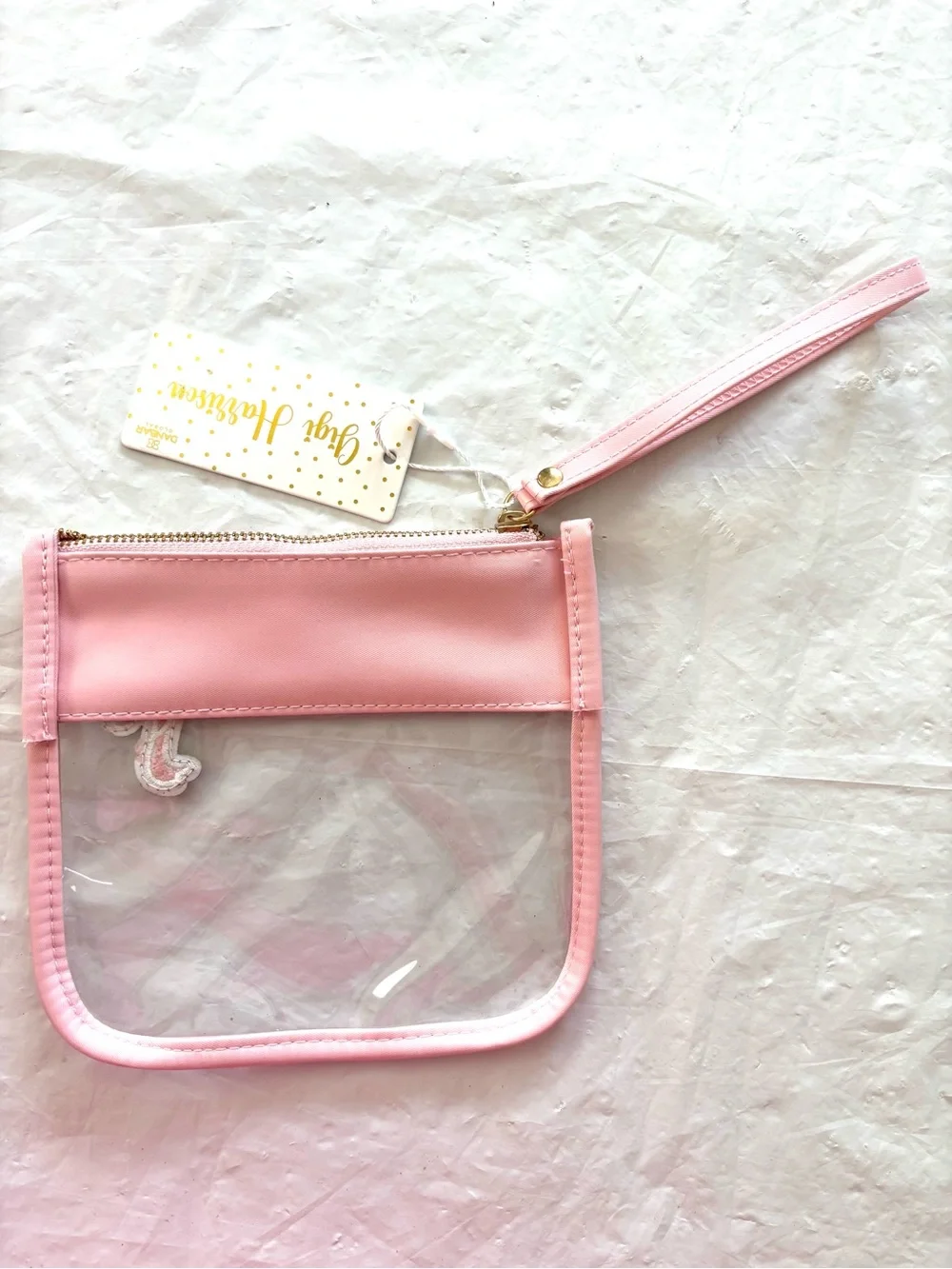 NWT Gigi Harrison Pink Gold Clear Wristlet Pouch with Bow